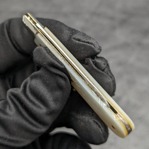 1926 British Vintage White Pearl Shell Handle Pure Silver Blade Folding Pen Knife